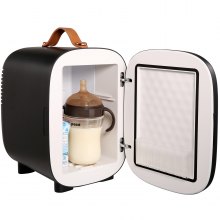 Mini chladnička VEVOR, kompaktná osobná chladnička s objemom 4 l/6 plechoviek, prenosné termoelektrické chladiace a ohrievacie chladničky AC/DC, chladnička na starostlivosť o pleť na nápoje, občerstvenie, domácnosť, kanceláriu a auto, s označením CE (čierna)