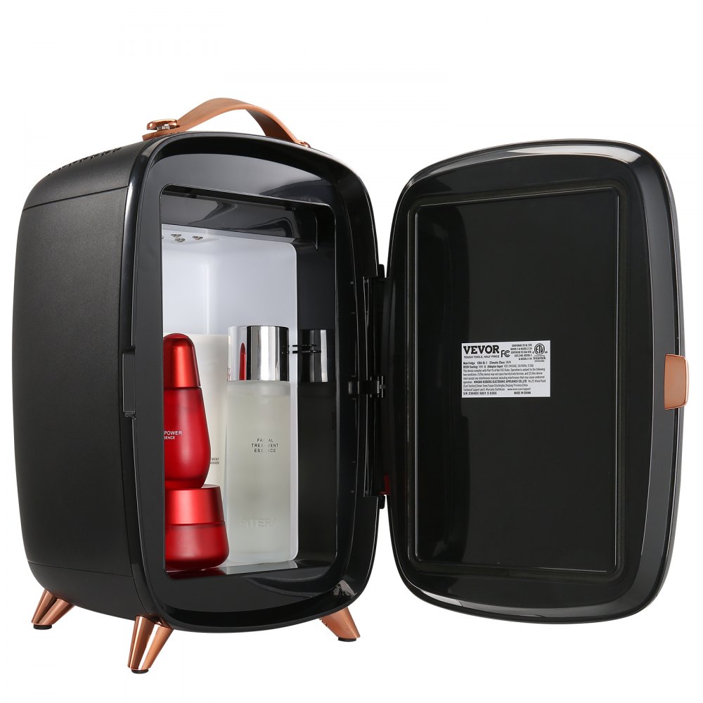 VEVOR-minijääkaappi, 6 l/8 tölkin pienikokoinen henkilökohtainen jääkaappi, AC/DC kannettava lämpösähköinen jäähdytin ja lämmitinjääkaappi, ihonhoitojääkaappi juomille, välipaloille, kotiin, toimistoon ja autoon, CE-luettelo (musta)