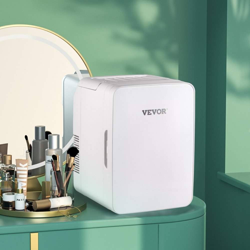 VEVOR Mini Fridge, 10 Liter Portable Cooler Warmer, Skincare Fridge White, Compact Refrigerator, Lightweight Beauty Fridge, for Bedroom Office Car Boat Dorm Skincare (110V/12V)