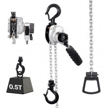 VEVOR Manual Lever Chain Hoist, 1/2T 500KG Capacity Heavy Duty Come Along, 1.5M Lift G80 Alloy Steel Chain With Dual Pawl Mechanical Brake, 360° Rotating Hooks, for Warehouse Construction Garage