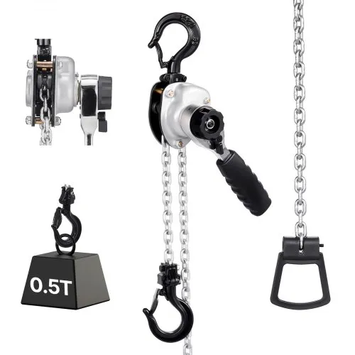 VEVOR Manual Lever Chain Hoist, 1/2T 500KG Capacity Heavy Duty Come Along, 3M Lift G80 Alloy Steel Chain With Dual Pawl Mechanical Brake, 360° Rotating Hooks, for Warehouse Construction Garage