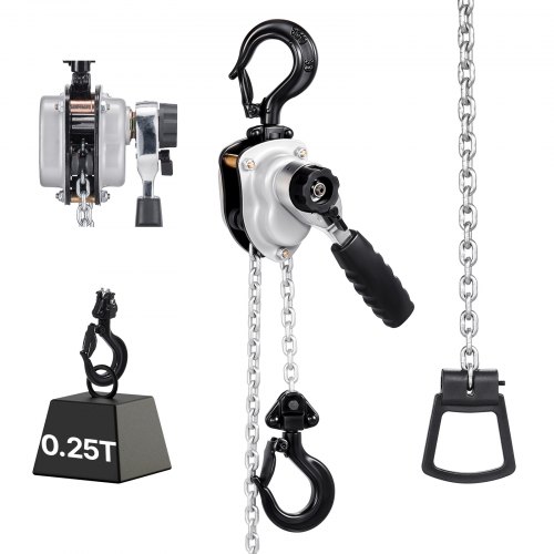 VEVOR Manual Lever Chain Hoist, 1/4T 250KG Capacity Heavy Duty Come Along, 1.5M Lift G80 Alloy Steel Chain With Dual Pawl Mechanical Brake, 360° Rotating Hooks, for Warehouse Construction Garage