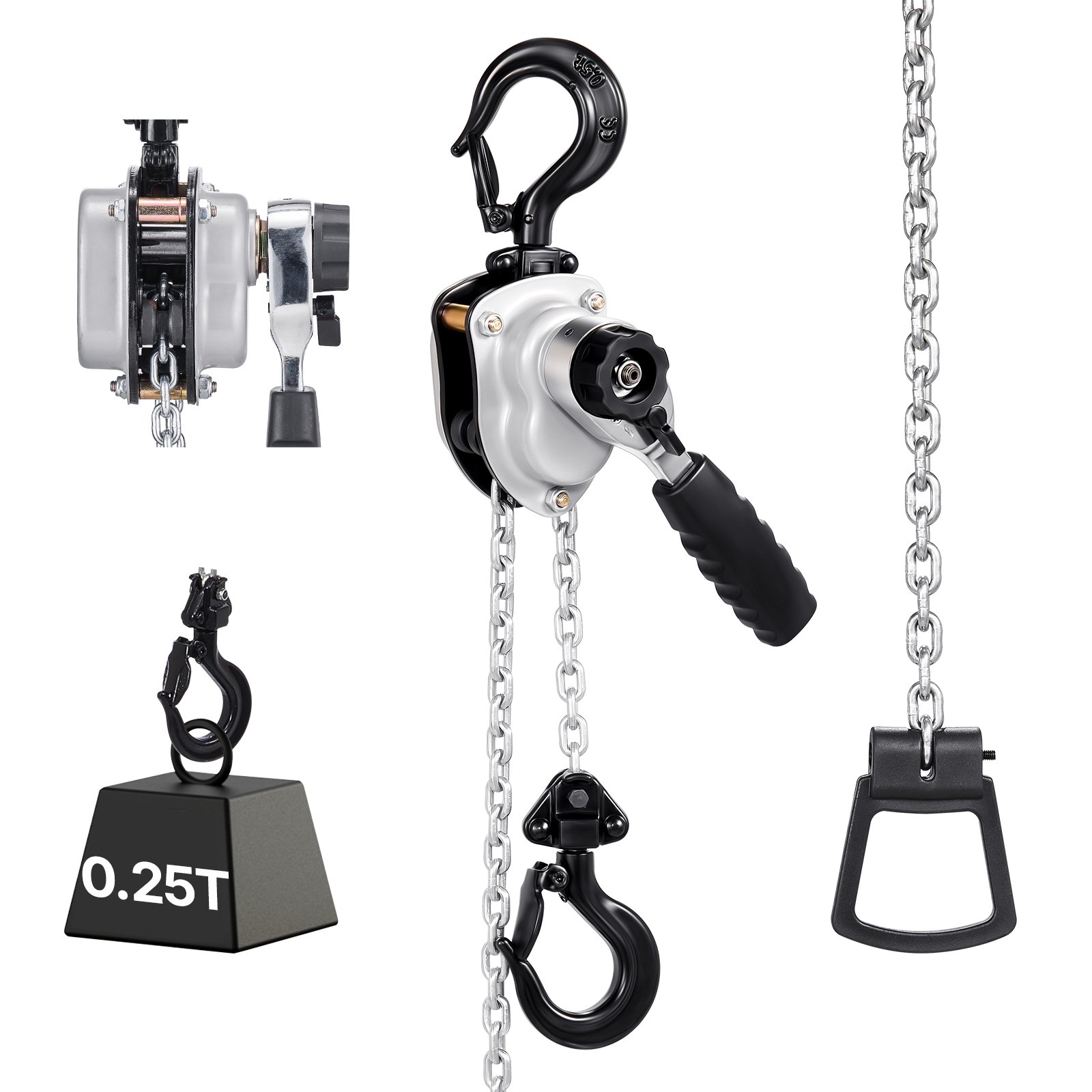 VEVOR Manual Lever Chain Hoist, 1/4T 250KG Capacity Heavy Duty Come Along, 1.5M Lift G80 Alloy Steel Chain With Dual Pawl Mechanical Brake, 360° Rotating Hooks, for Warehouse Construction Garage