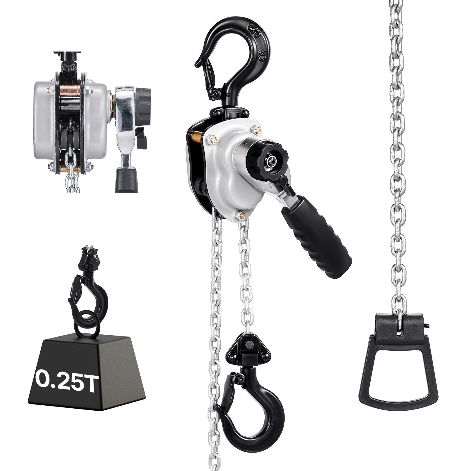VEVOR Manual Lever Chain Hoist, 1/4T 250KG Capacity Heavy Duty Come Along, 3M Lift G80 Alloy Steel Chain With Dual Pawl Mechanical Brake, 360° Rotating Hooks, for Warehouse Construction Garage