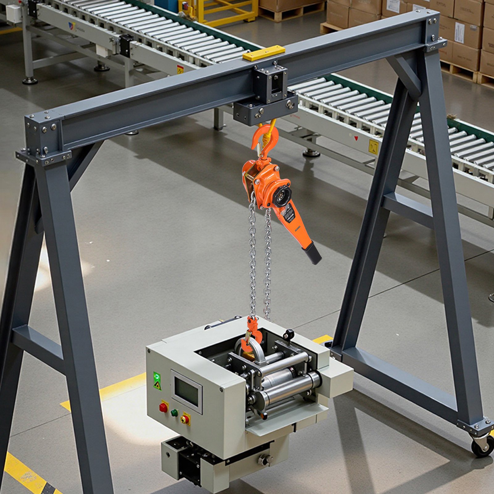 VEVOR manuell kjettingtalje, 3/4T 750 kg kapasitet kraftig medfølger, 6 m løftekjede i G80-legert stål med dobbel pal, mekanisk brems, 360° roterende kroker, for lager, bygging og garasje