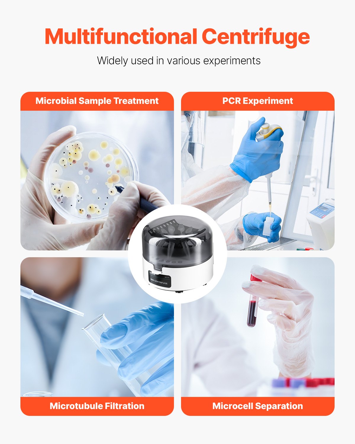 VEVOR Mini Centrifuge Machine, 3013xg RCF Electric Laboratory Centrifuge Machine with 2-in-1 Rotor for 0.2/1.5/2ml Tube Capacity, Fixed Speed 7000r/min, Low Noise, Widely Used in Various Experiments