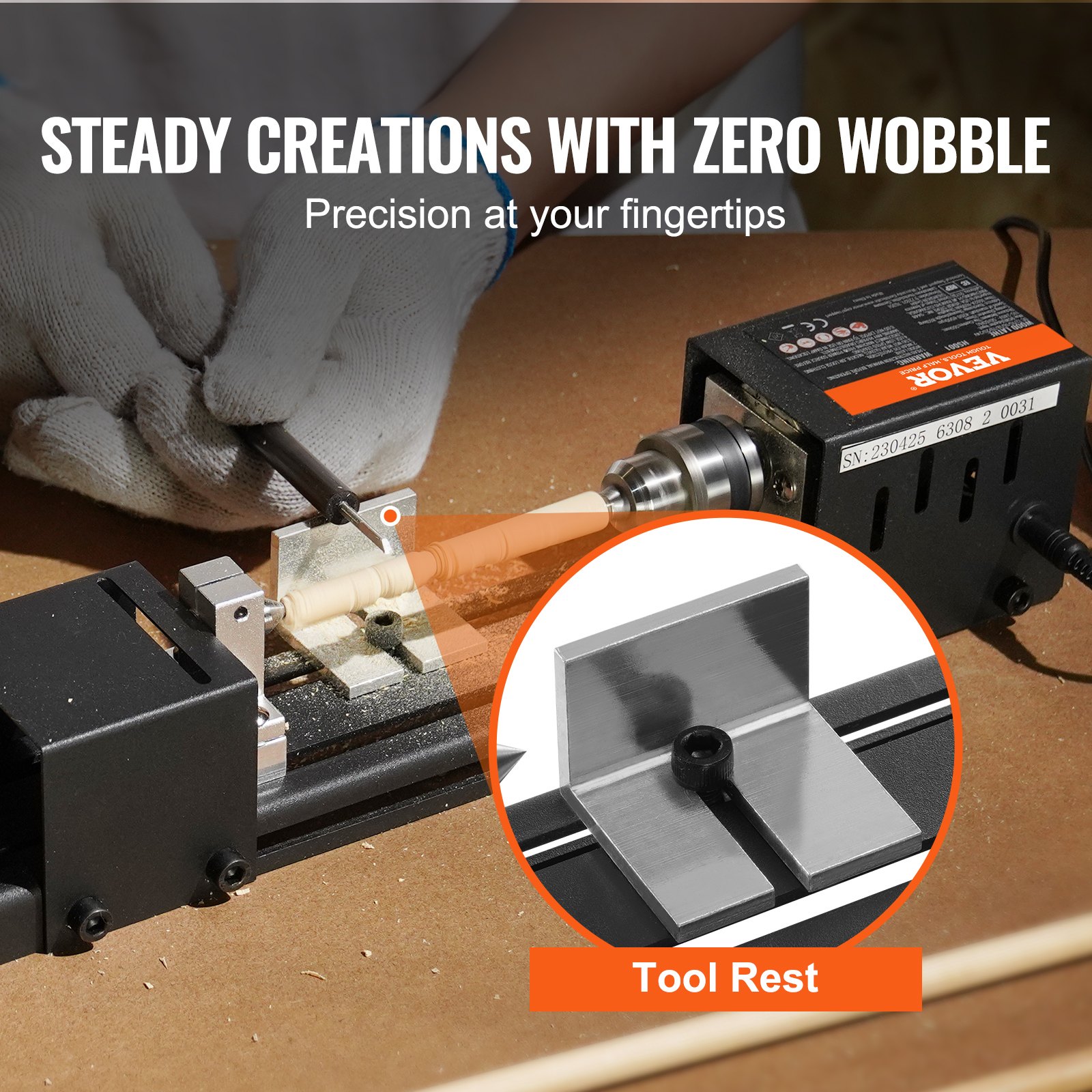 VEVOR Mini Lathe Machine, 7 cm x 16 cm, 24VDC 96W Mini Wood Lathe Tools Milling Machine Accessories, 7 Speeds 4220/5300/5650/6350/6660/7050/8450 RPM, for DIY Woodworking Wood Drill Rotary Tool