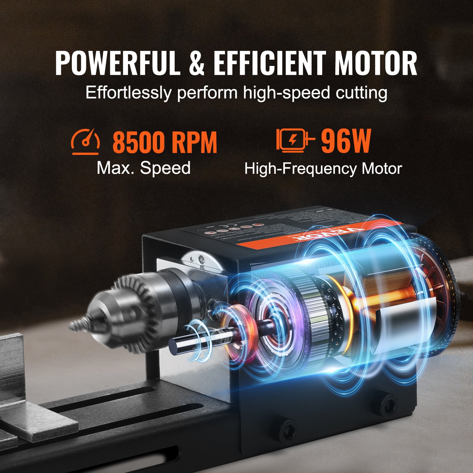 VEVOR Mini Lathe Machine, 7 cm x 16 cm, 24VDC 96W Mini Wood Lathe Tools Milling Machine Accessories, 7 Speeds 4220/5300/5650/6350/6660/7050/8450 RPM, for DIY Woodworking Wood Drill Rotary Tool