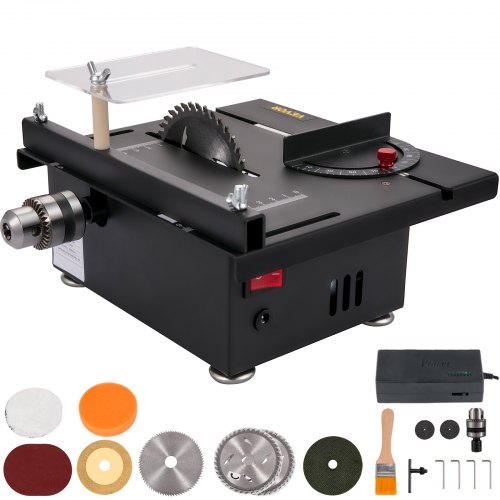 VEVOR Mini Table Saw, 96W Hobby Table Saw for Woodworking, 0-90 Angle Cutting Portable DIY Saw, 7-Level Speed Adjustable Multifunctional Table Saws, 1.3in Cutting Depth (Cutting/Polishing Set)