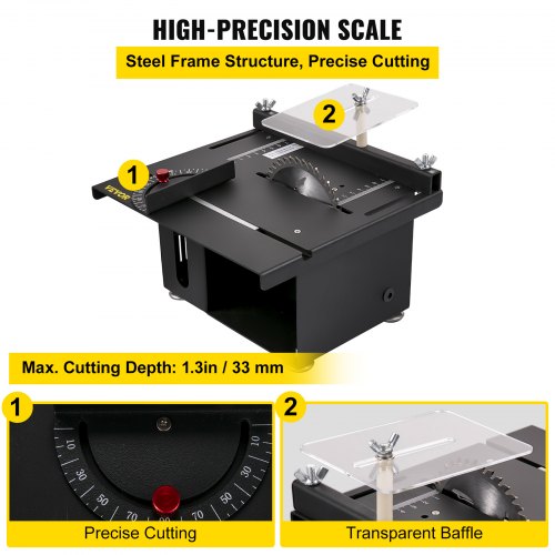 VEVOR Mini Table Saw, 150W Power 10000RPM Motor Speed,0-90 Angle Cutting Portable DIY Machine with Stepless Speed Regulation, 1.3in Cutting Depth Small Multifunctional Saws for Crafts, Woodworking