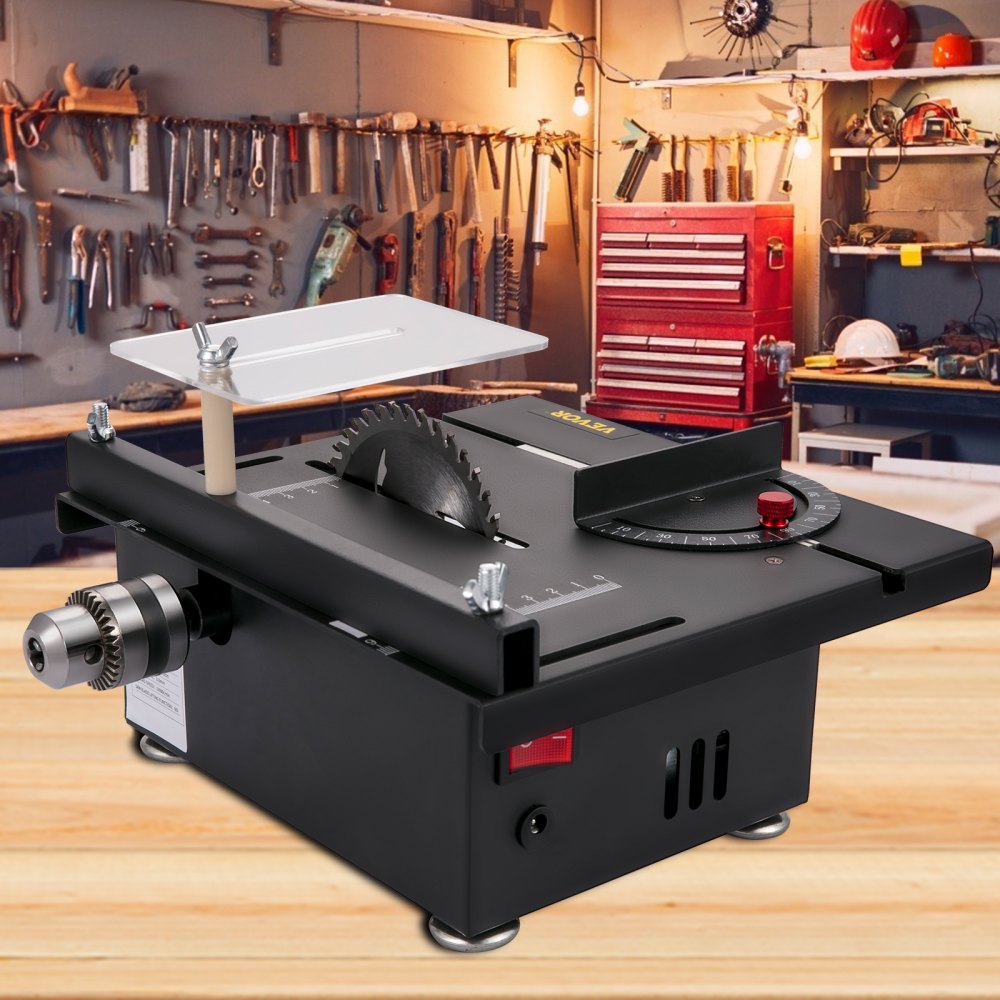 VEVOR Mini Table Saw, 96W Hobby Table Saw for Woodworking, 0-90 Angle Cutting Portable DIY Saw, 7-Level Speed Adjustable Multifunctional Table Saws, 1.3in Cutting Depth Mini Precision Table Saw