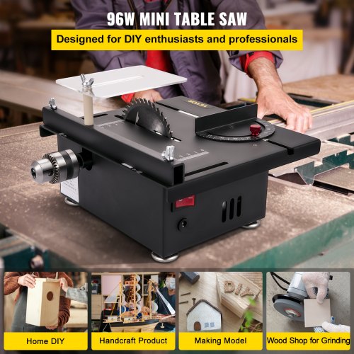 VEVOR Mini Table Saw, 96W Hobby Table Saw for Woodworking, 0-90 Angle Cutting Portable DIY Saw, 7-Level Speed Adjustable Multifunctional Table Saws, 1.57in Cutting Depth Mini Precision Table Saw