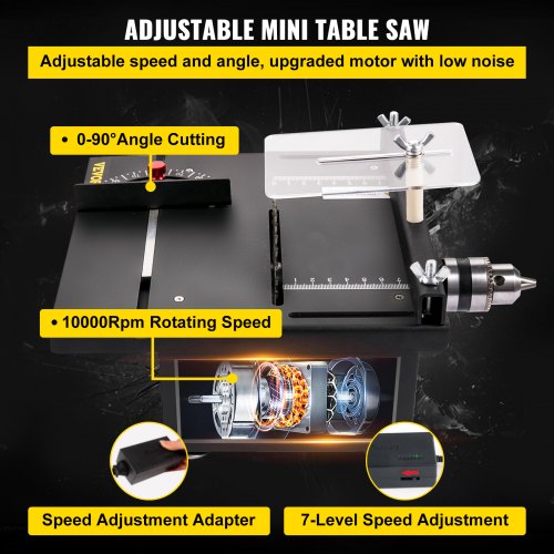 VEVOR Mini Table Saw, 96W Hobby Table Saw for Woodworking, 0-90 Angle Cutting Portable DIY Saw, 7-Level Speed Adjustable Multifunctional Table Saws, 1.57in Cutting Depth Mini Precision Table Saw