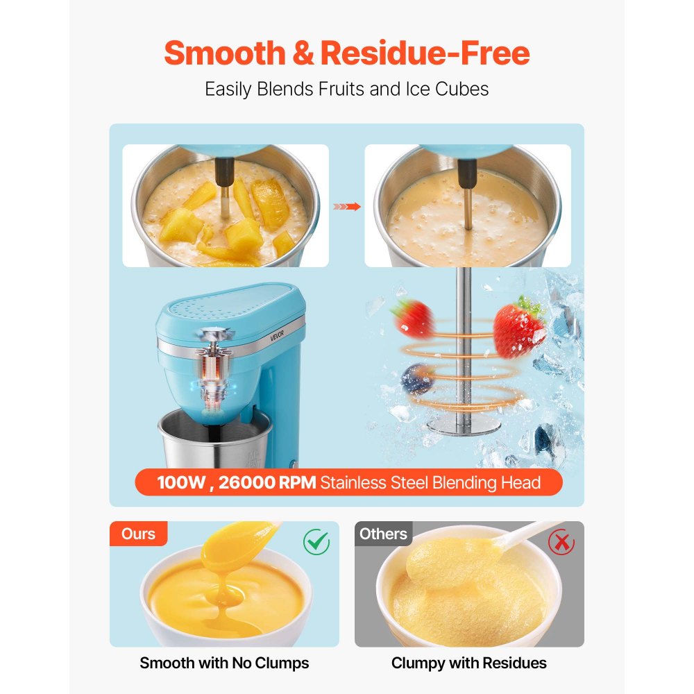 VEVOR Milkshake Maker, 100W Milk Shake Maker Mixer, Single Head Drink Mixer Blender Machine, Dual-Speed Adjustment Milkshake Blender with Stainless Steel Cup, for Home, Kitchen, Bar & Beverage Shop