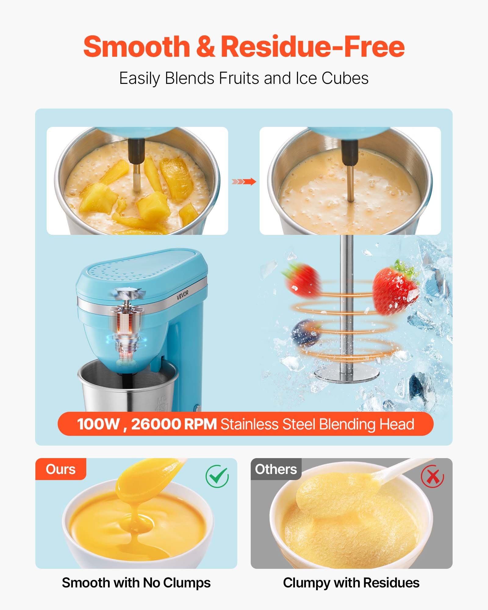 VEVOR Milkshake Maker, 100W Milk Shake Maker Mixer, Single Head Drink Mixer Blender Machine, Dual-Speed Adjustment Milkshake Blender with Stainless Steel Cup, for Home, Kitchen, Bar & Beverage Shop