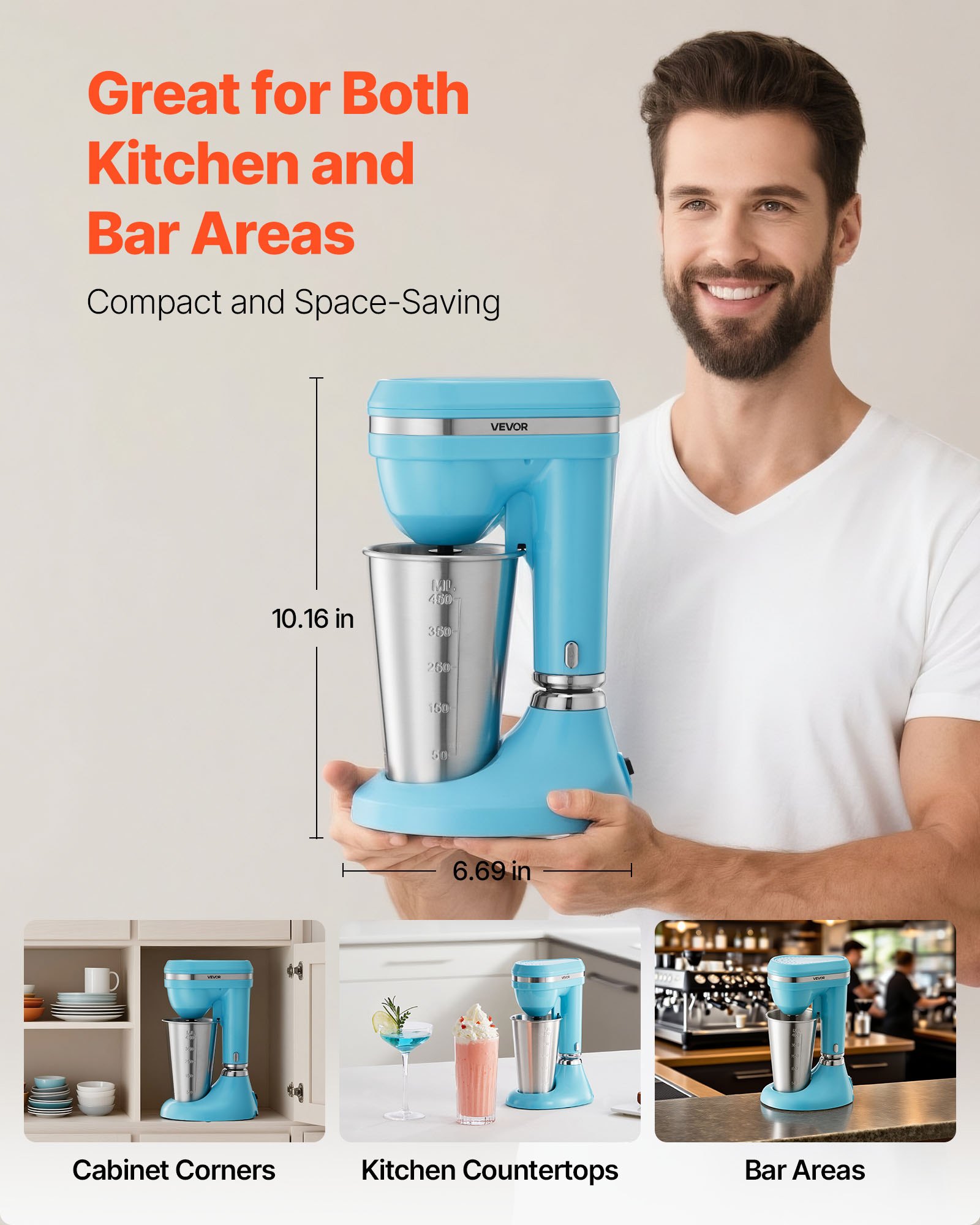 VEVOR Milkshake Maker, 100W Milk Shake Maker Mixer, Single Head Drink Mixer Blender Machine, Dual-Speed Adjustment Milkshake Blender with Stainless Steel Cup, for Home, Kitchen, Bar & Beverage Shop