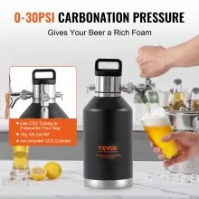 VEVOR Beer Growler Tap System, 128Oz 4L Mini Keg, 304 Stainless Steel Pressurized Beer Growler, Keg Growler with Pressure Display, CO2 Regulator Faucet, Leak-Proof Ring For Draft, Homebrew, Craft Beer