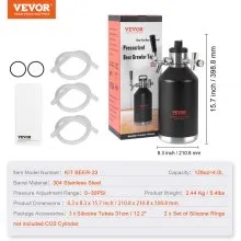 VEVOR Beer Growler Tap System, 128Oz 4L Mini Keg, 304 Stainless Steel Pressurized Beer Growler, Keg Growler with Pressure Display, CO2 Regulator Faucet, Leak-Proof Ring For Draft, Homebrew, Craft Beer