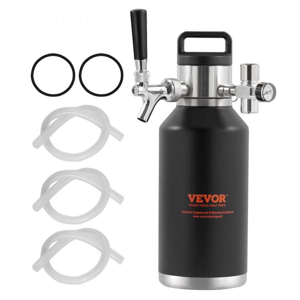 Sistem de robinet pentru creșterea berii VEVOR, mini butoi de 1,89 litri de 64 oz, mașină de bere presurizată din oțel inoxidabil 304, butoi de growler cu afișaj de presiune, robinet de reglare a CO2, inel rezistent la scurgeri pentru berea artizanală de tip homebrew