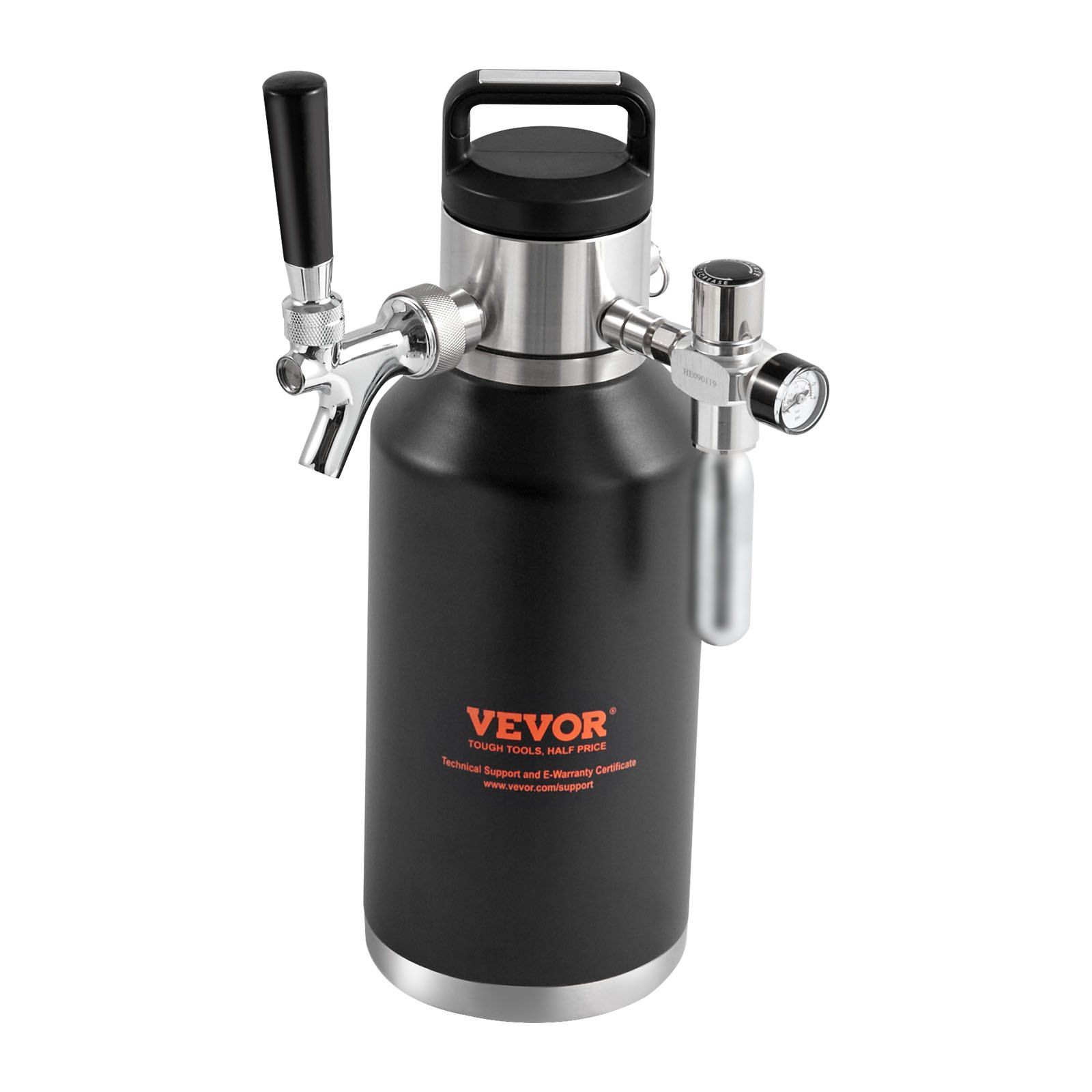 VEVOR Beer Growler Tap System, 64Oz 1.89L Mini Keg, 304 Stainless Steel Pressurized Beer Growler, Keg Growler with Pressure Display, CO2 Regulator Faucet, Leak-Proof Ring For Draft Homebrew Craft Beer