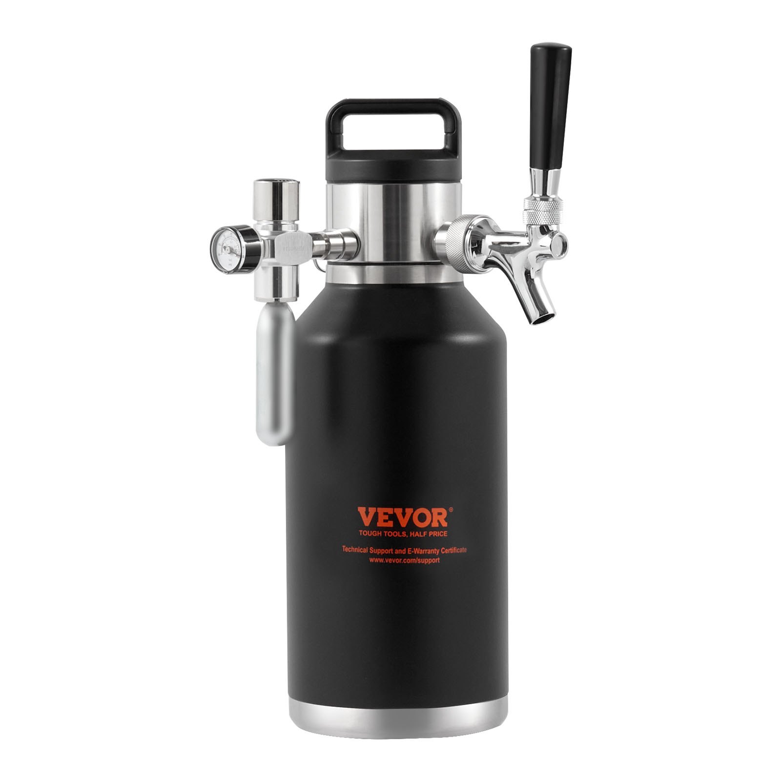 VEVOR Beer Growler Tap System, 64Oz 1.89L Mini Keg, 304 Stainless Steel Pressurized Beer Growler, Keg Growler with Pressure Display, CO2 Regulator Faucet, Leak-Proof Ring For Draft Homebrew Craft Beer
