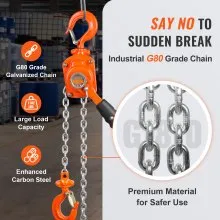 VEVOR Manual Lever Chain Hoist, 1/2 Ton 1100 lbs Capacity 10 FT Come Along, G80 Galvanized Carbon Steel with Weston Double-Pawl Brake, Auto Chain Leading & 360° Rotation Hook, for Garage Factory Dock