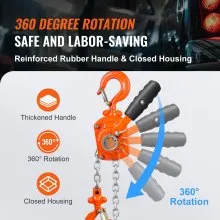 VEVOR Manual Lever Chain Hoist, 1/2 Ton 1100 lbs Capacity 10 FT Come Along, G80 Galvanized Carbon Steel with Weston Double-Pawl Brake, Auto Chain Leading & 360° Rotation Hook, for Garage Factory Dock
