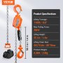 VEVOR Manual Lever Chain Hoist, 1/2 Ton 1100 lbs Capacity 5 FT Come Along, G80 Galvanized Carbon Steel with Weston Double-Pawl Brake, Auto Chain Leading & 360° Rotation Hook, for Garage Factory Dock