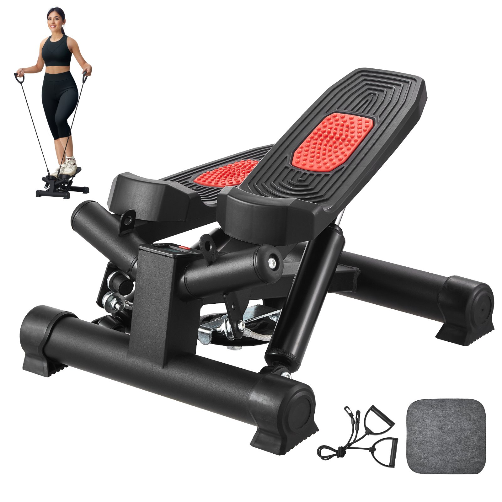 VEVOR Stair Stepper, Mini Stepper for Exercise at Home, Hydraulic Fitness Twist Stepper with Resistance Bands, Full Body Workout Cardio Equipment, Stair Climber with LCD Monitor, 330LBS Load Capacity