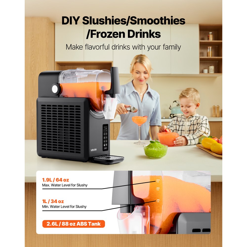 VEVOR Slushie Machine, 2.5L/88oz No Ice Needed Slushy Machine for Home, Frozen Drink Maker with 5 Preset Programs, Margarita Machine with Self-Cleaning, Frozen Margaritas, Frappés, Milkshake & More