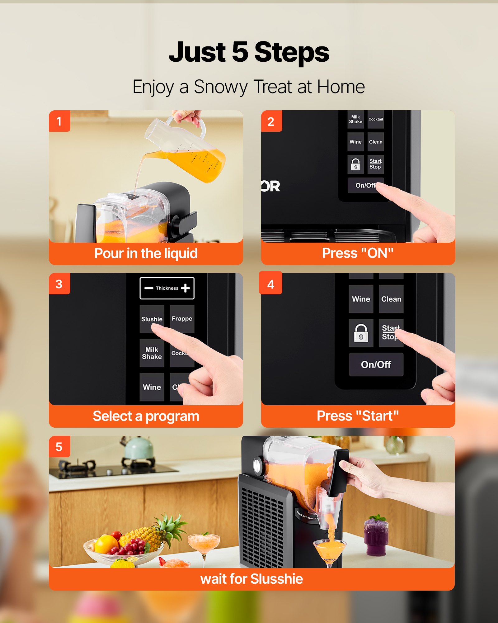 VEVOR Slushie Machine, 2.6L/88oz No Ice Needed Slushy Machine for Home, Frozen Drink Maker with 5 Preset Programs, Margarita Machine with Self-Cleaning, Frozen Margaritas, Frappés, Milkshake & More