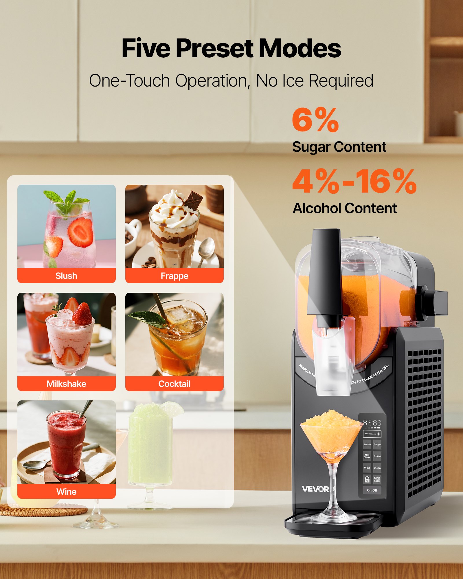 VEVOR Slushie Machine, 2.5L/88oz No Ice Needed Slushy Machine for Home, Frozen Drink Maker with 5 Preset Programs, Margarita Machine with Self-Cleaning, Frozen Margaritas, Frappés, Milkshake & More
