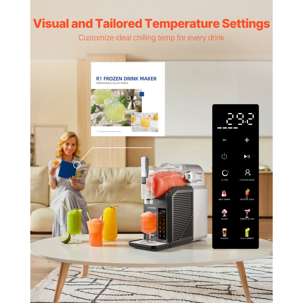 VEVOR Slushie Machine, 2L No Ice Needed Slushy Machine for Home, Frozen Drink Maker with 6 Preset Programs, Margarita Machine with Self-Cleaning, Frozen Margaritas, Frappés, Milkshake, and More