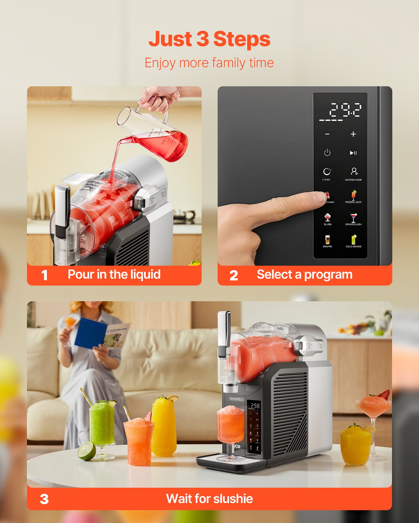 VEVOR Slushie Machine, 2L No Ice Needed Slushy Machine for Home, Frozen Drink Maker with 6 Preset Programs, Margarita Machine with Self-Cleaning, Frozen Margaritas, Frappés, Milkshake, and More