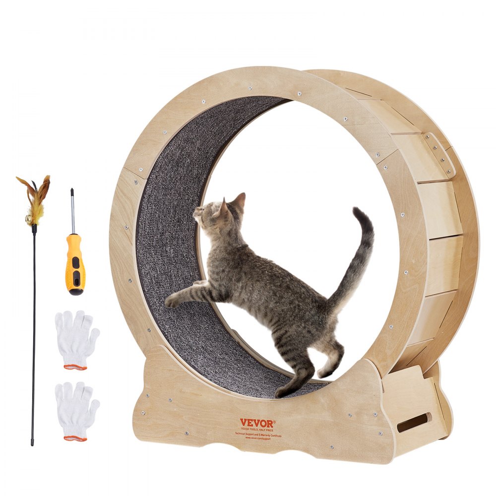 VEVOR Cat träningshjul, stort löpbandshjul för katter för inomhuskatter, 29,5 tums löphjul för katt med avtagbar matta och kattteaser för löpning/promenad/träning, lämplig för de flesta katter