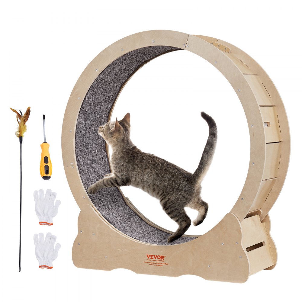 VEVOR Cat træningshjul, stort katteløbehjul til indendørs katte, 35,8 tommer Cat Running Wheel med aftageligt tæppe og Cat Teaser til løb/gå/træning, velegnet til de fleste katte