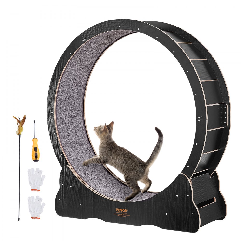 VEVOR Cat træningshjul, stort katteløbehjul til indendørs katte, 43,3 tommer katteløbehjul med aftageligt tæppe og katte-teaser til løb/gå/træning, velegnet til de fleste katte