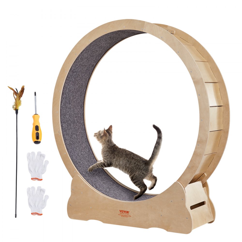 VEVOR Cat treningshjul, stort tredemøllehjul for katter for innendørs katter, 52 tommers katteløpehjul med avtakbart teppe og katte-teaser for løping/gåing/trening, egnet for de fleste katter