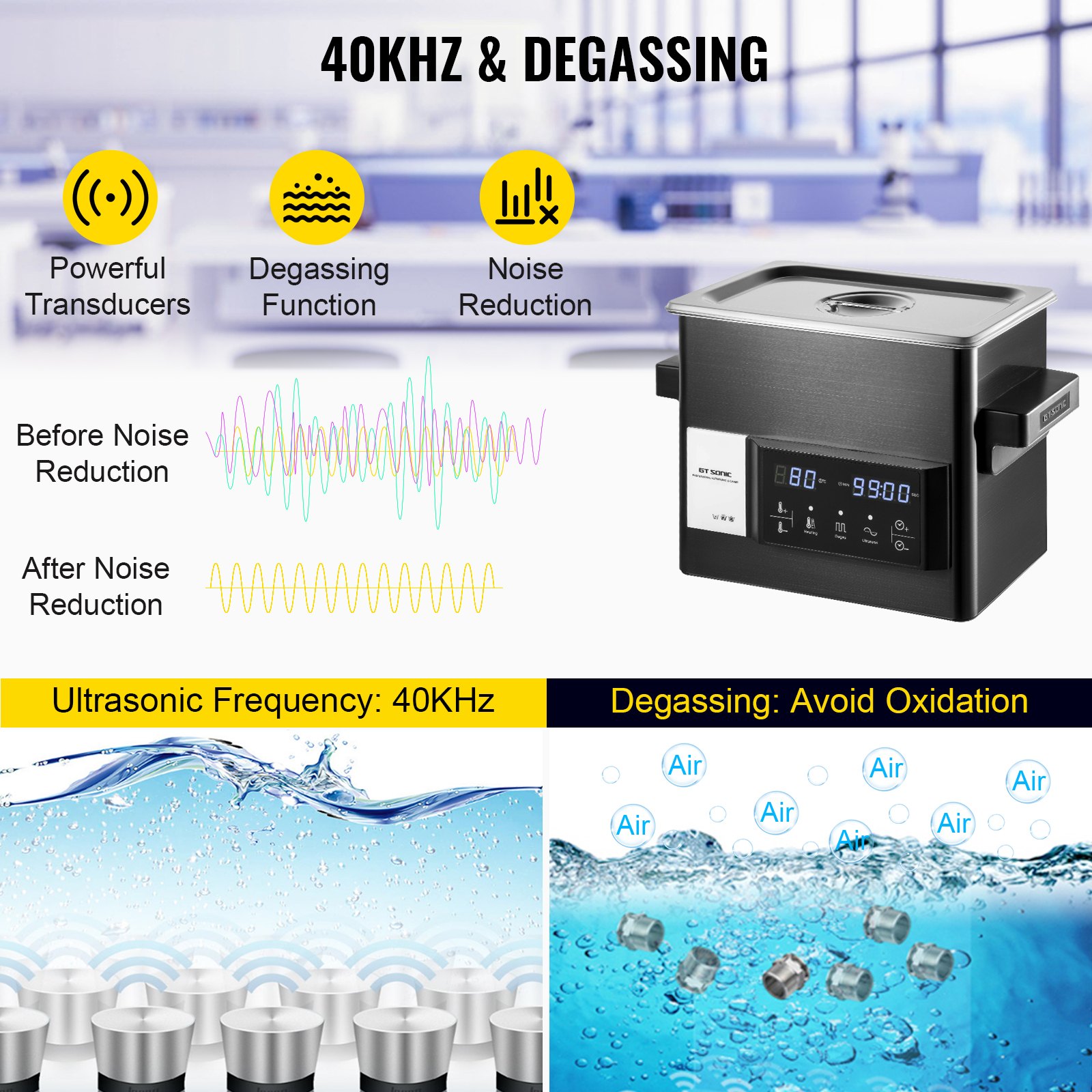 VEVOR Touch Ultrasonic Cleaner Ultrasonic Cleaning Machine 3L Stainless Steel