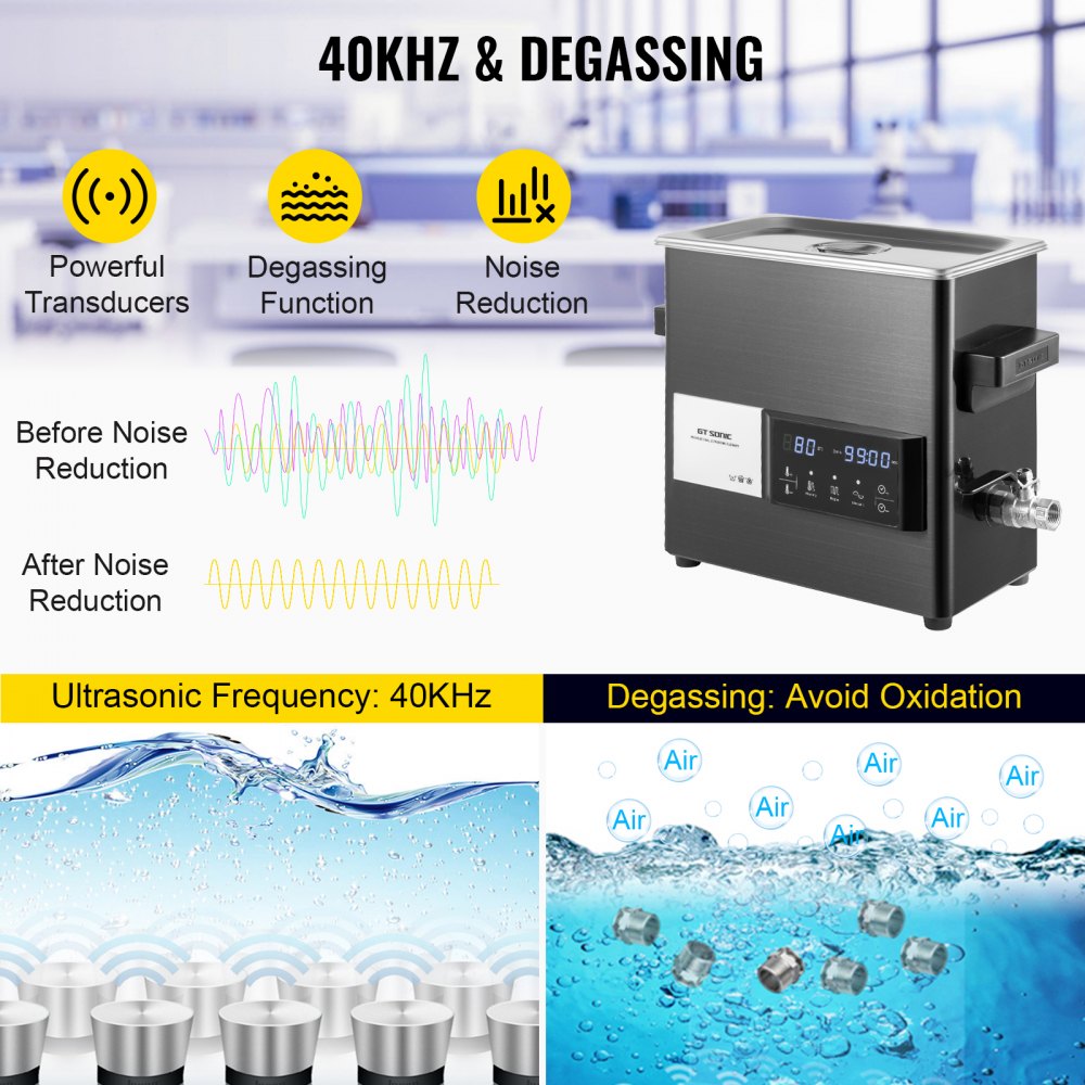 VEVOR 6L Ultrasonic Cleaner Cleaning Equipment Industry Heated W/ Timer Heater