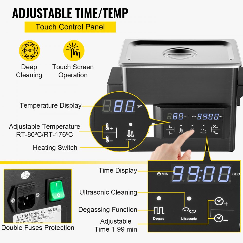 VEVOR 6L Ultrasonic Cleaner Cleaning Equipment Industry Heated W/ Timer Heater