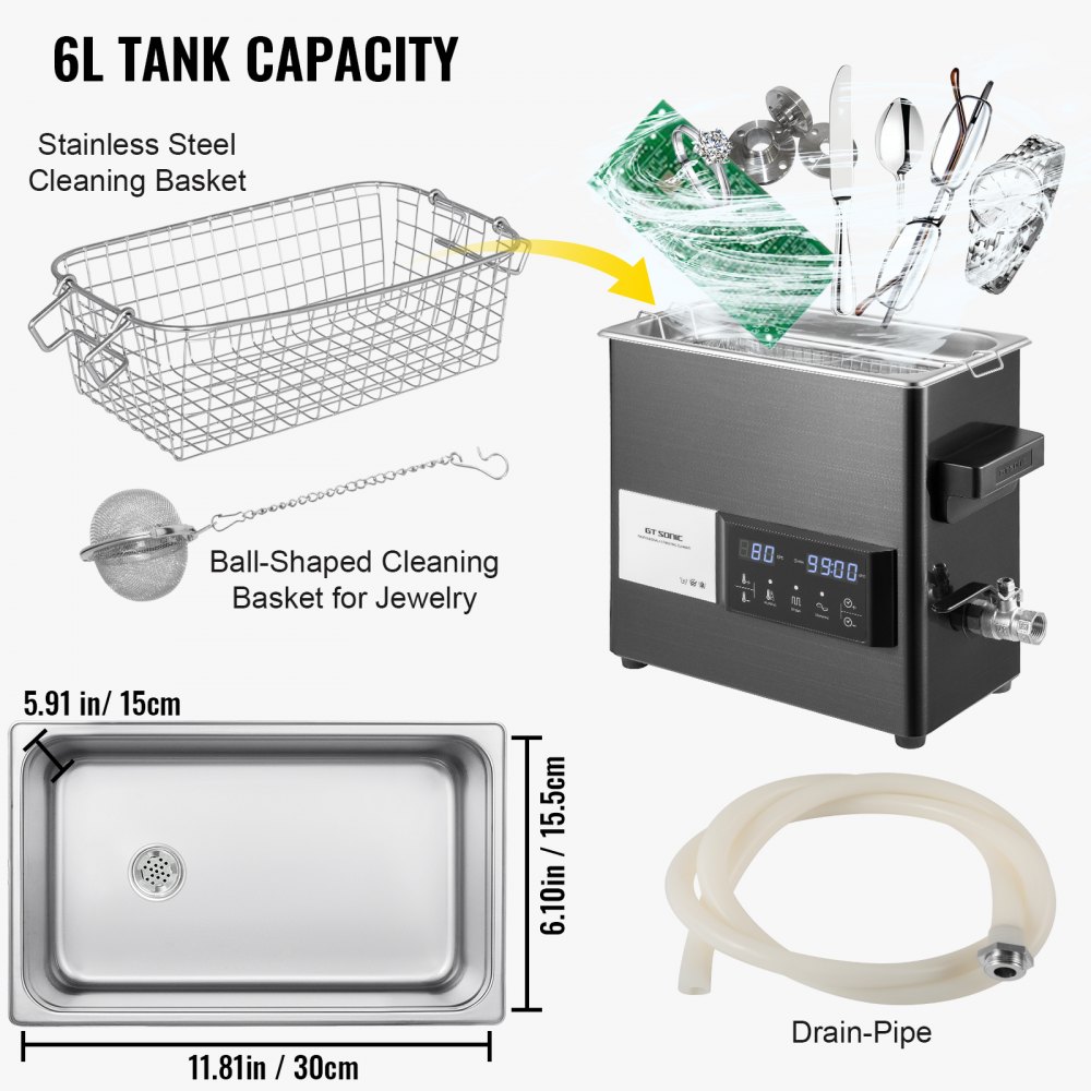 VEVOR 6L Ultrasonic Cleaner Cleaning Equipment Industry Heated W/ Timer Heater