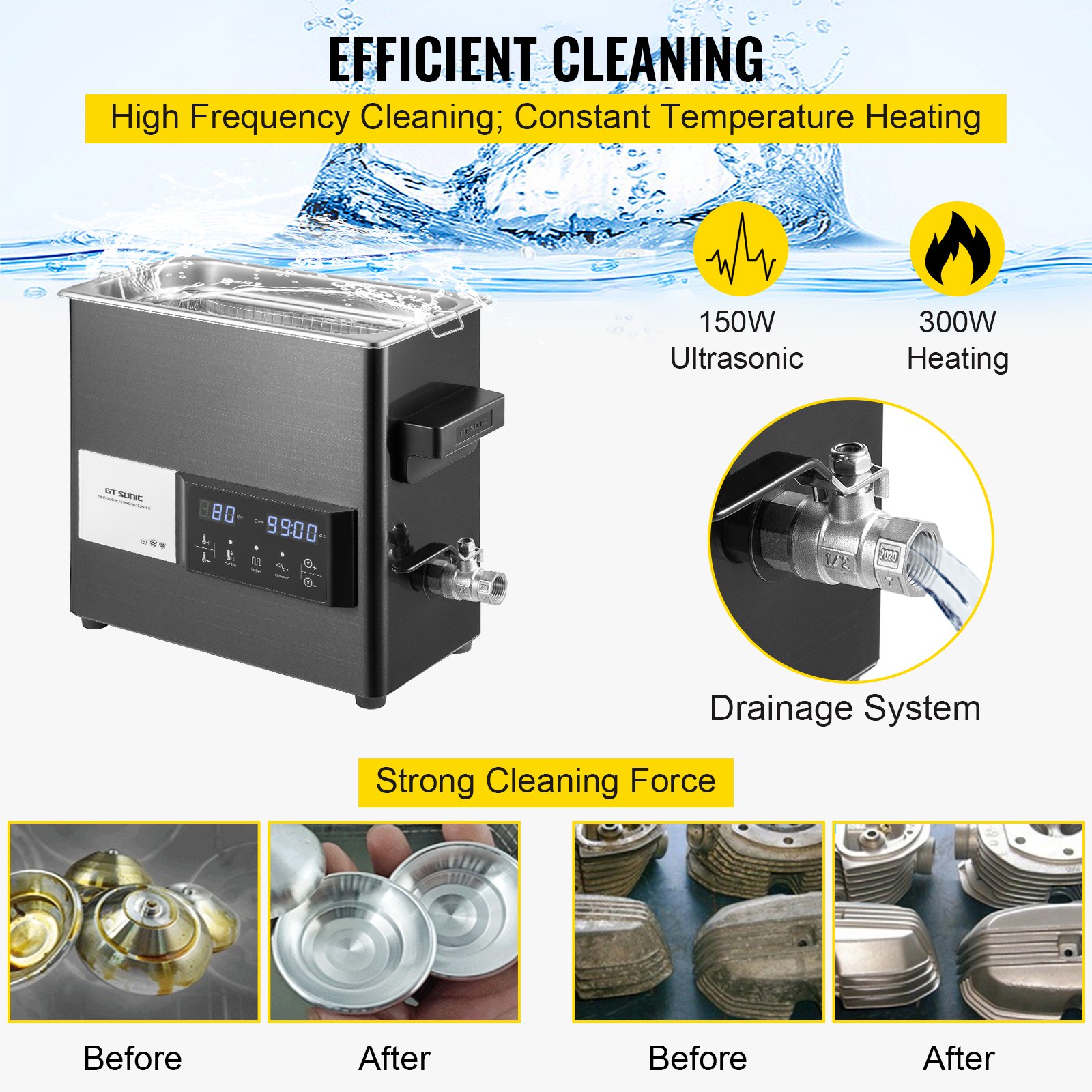 VEVOR 6L Ultrasonic Cleaner Cleaning Equipment Industry Heated W/ Timer Heater