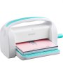 VEVOR die cutting machine in white and teal, cutting a pink sheet.