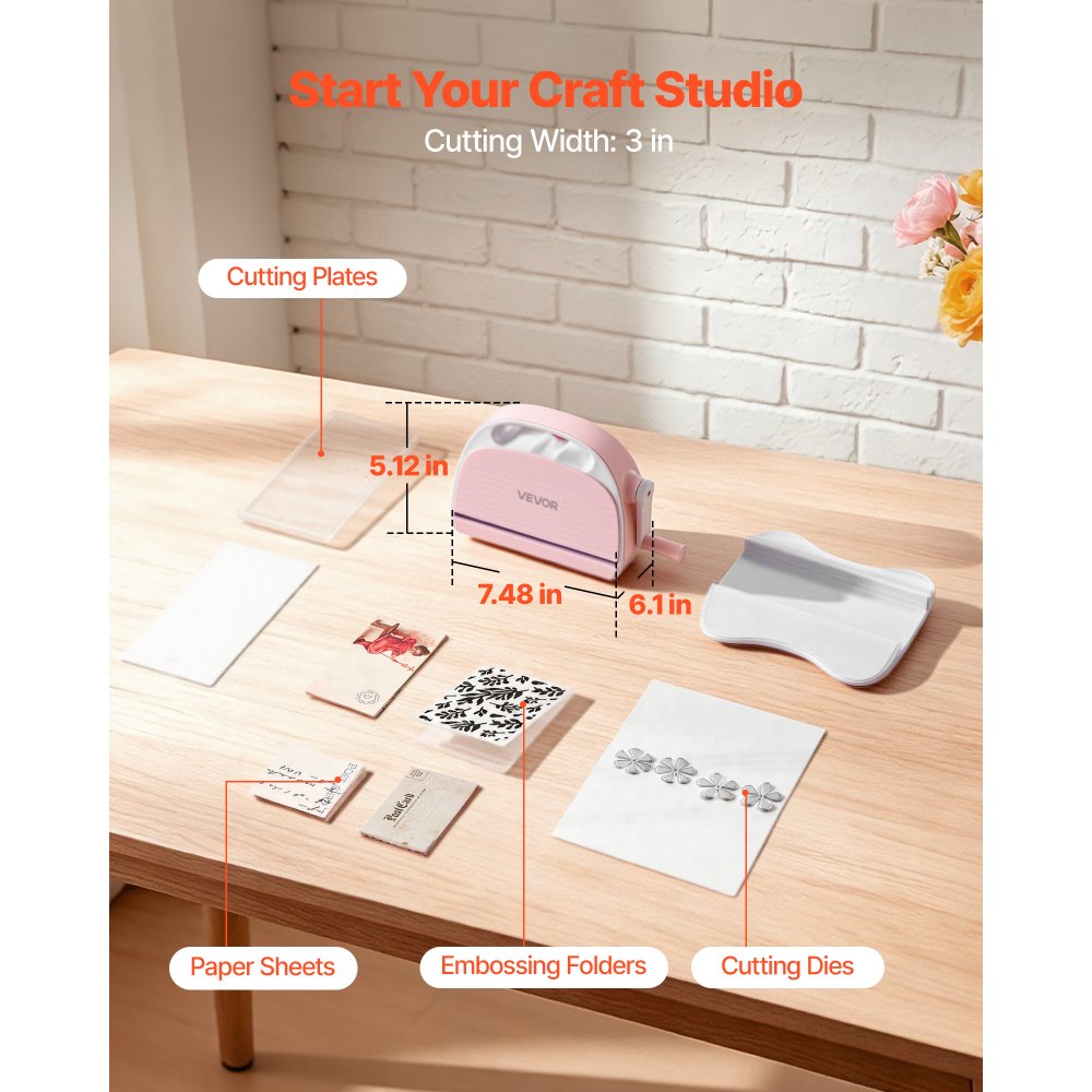 VEVOR Manual Die Cutting and Embossing Machine, 76mm Opening, Portable Die Cut Machine Set with Cutting Dies, Embossing Folders, Paper Sheets, Cutting Plates, for Scrapbooking, Card Making, Crafting