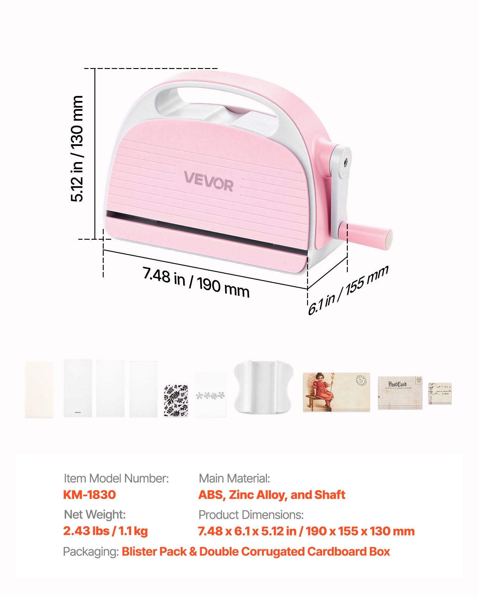 VEVOR Manual Die Cutting and Embossing Machine, 76mm Opening, Portable Die Cut Machine Set with Cutting Dies, Embossing Folders, Paper Sheets, Cutting Plates, for Scrapbooking, Card Making, Crafting