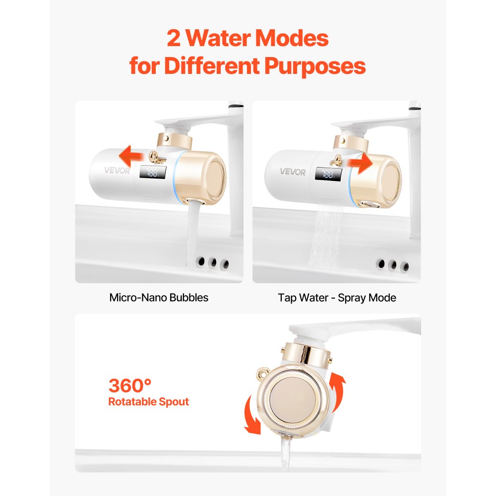 VEVOR Skincare Water Filter, Faucet Mount Water Filters with Micro-nano Bubble for Skin, Sink Tap Purifier, Removes Chlorine with 1 Filter, for Kitchen and Bathroom Faucets, White + Gold