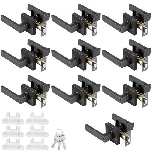 VEVOR Palanca de puerta de entrada con llave Paquete de 10 Palanca de entrada con llave para llaves de puerta de 35-45 mm de espesor Manija de puerta similar con cerradura y llave Perilla de puerta cuadrada reversible Manijas Cerrojo Palanca de entrada resistente