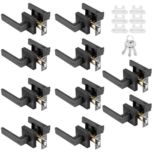 VEVOR Palanca de puerta de entrada con llave Paquete de 10 Palanca de entrada con llave para llaves de puerta de 35-45 mm de espesor Manija de puerta similar con cerradura y llave Perilla de puerta cuadrada reversible Manijas Cerrojo Palanca de entrada resistente