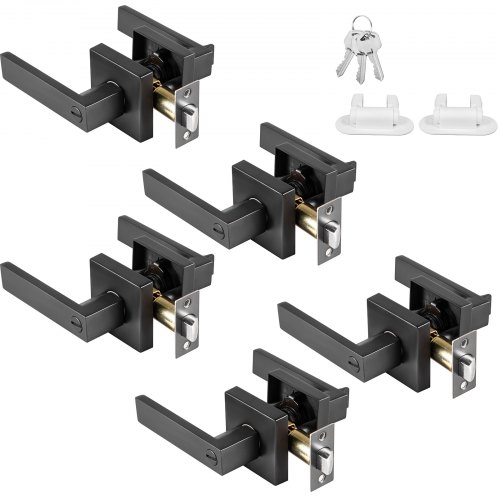 VEVOR Palanca de puerta de entrada con llave Paquete de 5 Palanca de entrada con llave para llaves de puerta de 35-45 mm de espesor Manija de puerta similar con cerradura y llave Perilla de puerta cuadrada reversible Manijas Cerrojo Palanca de entrada resistente